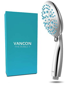 万康良品 VANCON FINE BUBBLE V バンコン シャワーヘッド 0.001mm マイクロナノバブル ファインバブル ワン 5段階モード アダプター付 マイナス電荷ナノバブル 美肌 保湿 節水 ライトブルー