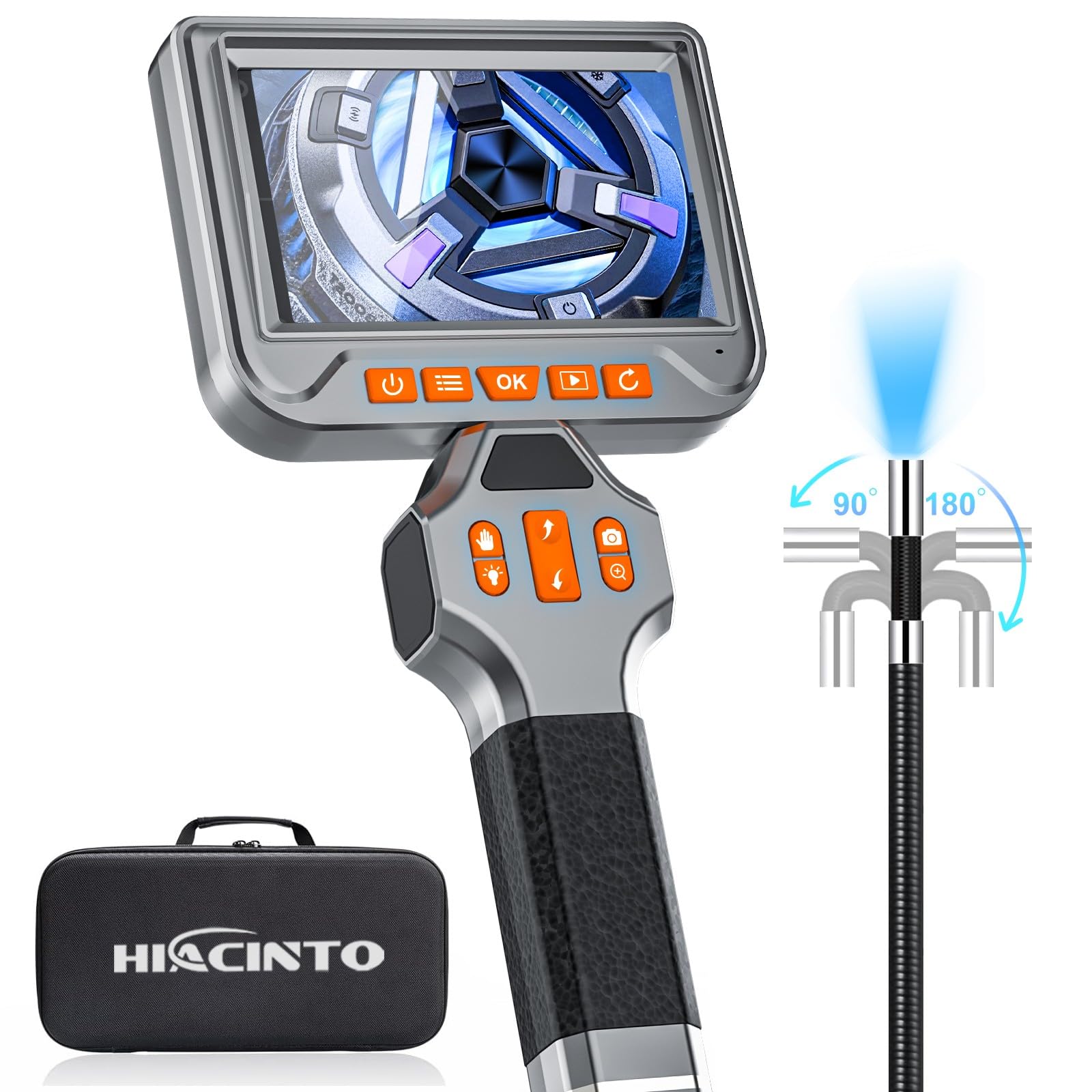 Hiacinto 電動回転 ファイバースコープ 先端可動式 デジタル内視鏡 スコープカメラ 6.0mm直径工業内視鏡 5.0インチIPSスクリーン付き IP67防水検査カメラ 8つの調整可能なLEDライト 1.5Mケーブ…