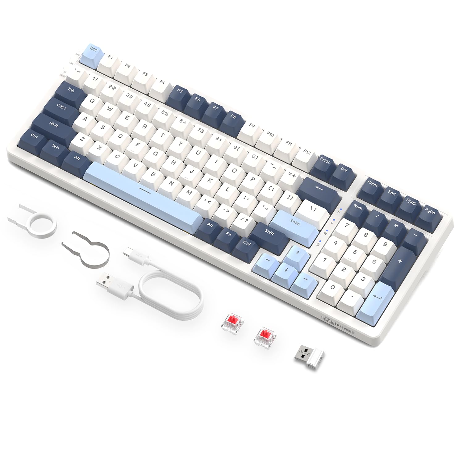 ZIYOU LANG K8 ゲーミングキーボード ワイヤレス メカニカルキーボード 100キー 赤軸/青軸 テンキー ホットスワップ対応 ガスケットマウント カスタムRGBバックライト 2.4Ghz/ Bluetooth 5.0/Type-C有線 Wind