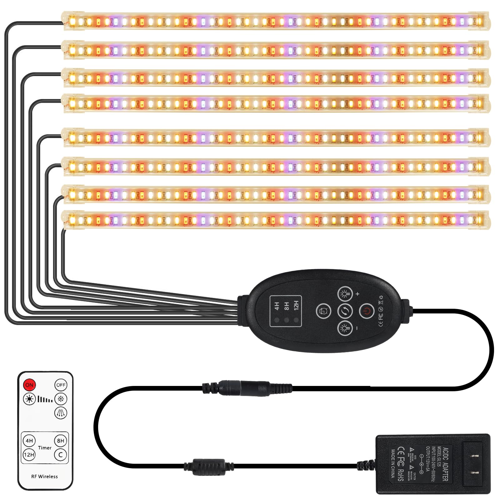 Esbaybulbs 植物育成ライト 8本セット 暖色系 384個LEDチップ フルスペクトル タイマー機能(4/8/12H) 10階段調光 八つ照明モード 野菜 多肉 室内栽培 水耕栽培 家庭菜園 植物工場に適合します