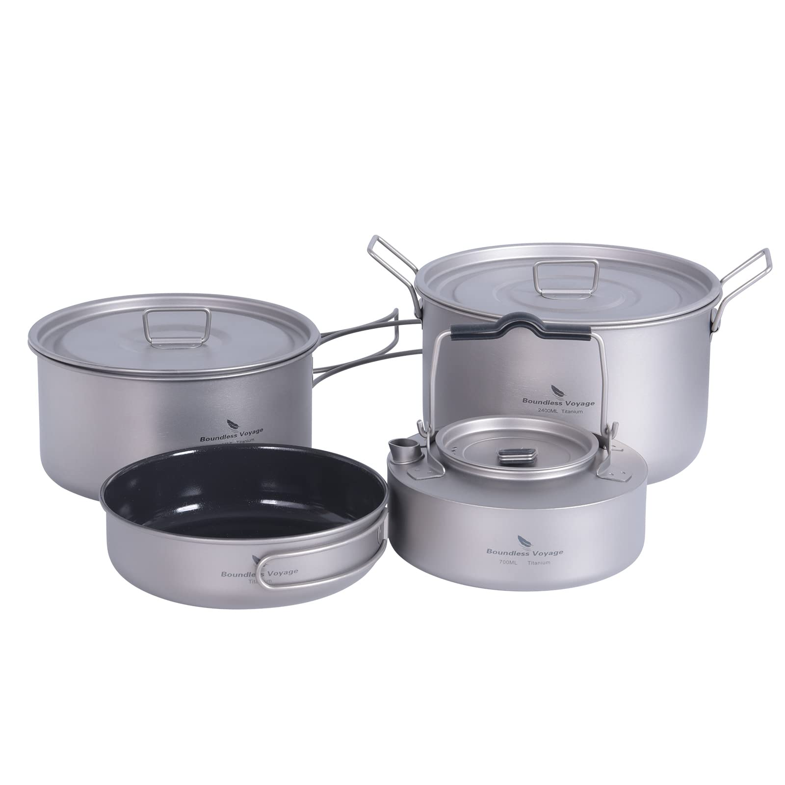 楽天生活応援ショップ　楽天市場店Boundless Voyage チタン 鍋 キャンプクッカーポット 蓋付き 折りたたみハンドル 大容量 超軽量 キャップ コッヘル アウトドア鍋 調理器具 バーベキュー アウトドア キャンプ用品 登山 クッカー ソロセット 収納袋付き （チタン クッカー