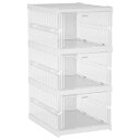 HAIXIN プラスチック製収納ボックス 蓋付き - 靴収納 靴オーガナイザー シューズボックス スニーカー収納 折りたたみ可能 積み重ね可能な収納トート 収納コンテナ 折りたたみ式収納ビン (3層)