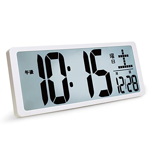 Blueekin デジタル時計 LCD大画面 大型 全視野対応 壁掛け置き兼用 バックライト付き 目覚まし時計 バックライト付き 夜でも見える大音量 タイマー機能 掛け時計 卓上置き時計 電池式 おしゃれ アラーム スヌーズ機能 時間/カレンダー/温度表示