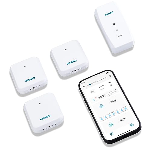 INKBIRD Wi-Fi 温度計 湿度計 ワイヤレス 温湿度計 WiFiハブ 高精度 温湿度センサー アプリ対応 アラート付き （1 WiFiハブ + 3 ワイヤレス温湿度計）