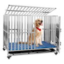 Xverycan 犬 ケージ 犬用ケージ ステンレス鋼製 キャスター付き 耐荷重250KG 折り畳み式 ダブルドア/トレー/マット/給餌器付き 脱走防止 犬小屋 ペットケージ ペットかご 犬用サークル 小型犬/中型犬/大型犬 屋根付き 組立簡単 頑丈 室内