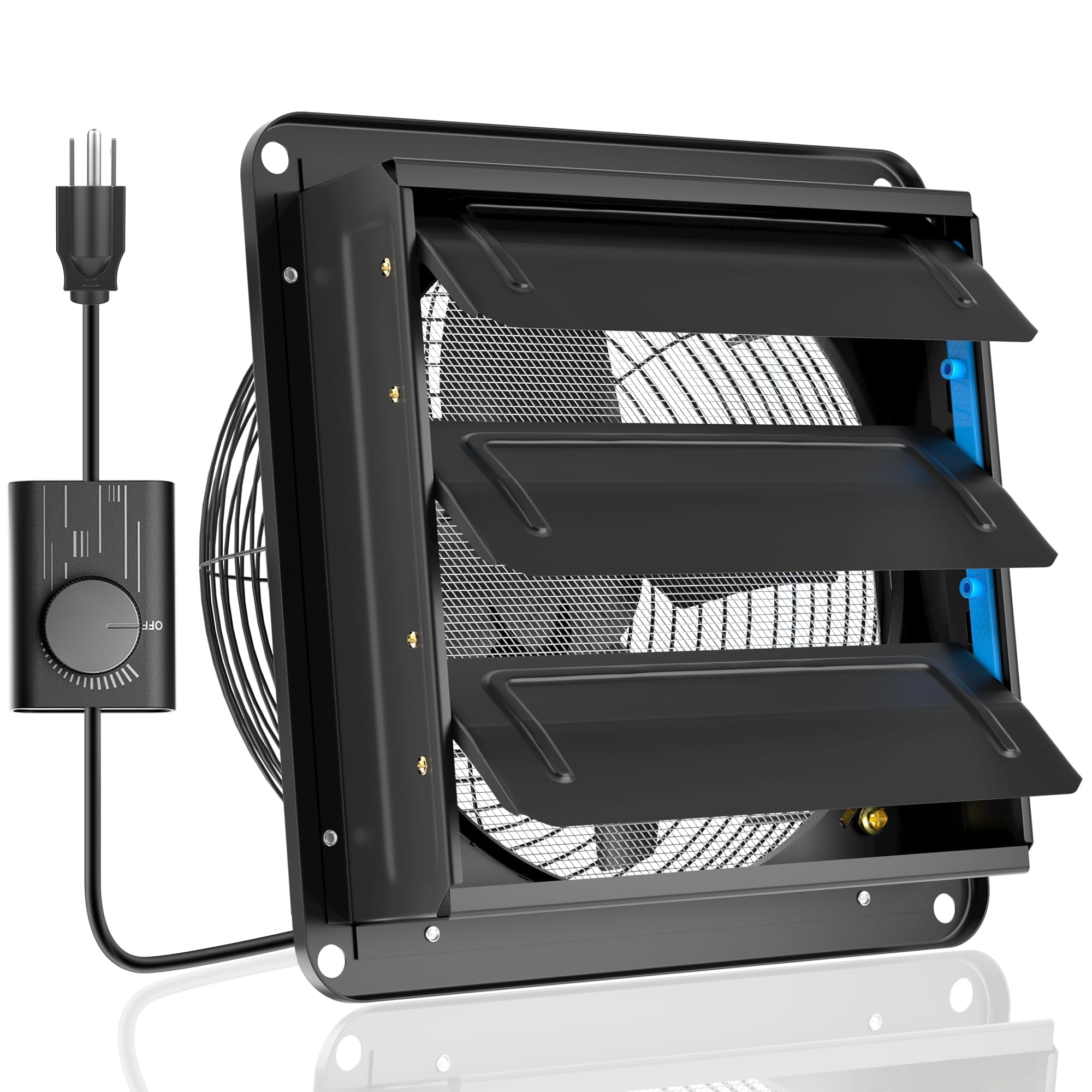 Hon&Guan 換気扇 250mm 無段階調速スイッチ付き 【インボイス制度登録店】 有圧換気扇 シャッター付き 産業用有圧換気扇 低騒音形 排気専用 単相100V 工場・作業所・倉庫用 羽根径 25cm APB25D