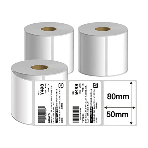 KOGLEE rayfook 感熱ラベルシール 80×50mm 3巻計2880枚 デスクトップ感熱ラベルプリンター用 業務用 強粘 矩形 ラベルステッカー、物流PDラベル 郵便宛名 QR/バーコード 値札 食品表示 梱包発送 アドレス ラッピング DIYラ