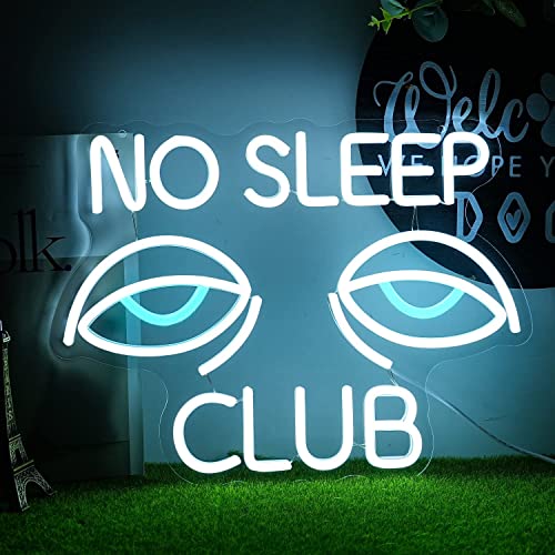 No Sleep Clubネオンサイン Eyesネオンライト ホワイトブルーledネオン管 壁の装飾 調光可能なネオンライト バー 誕生日 パーティー オフィス ベッドルーム バレンタインデーの装飾用