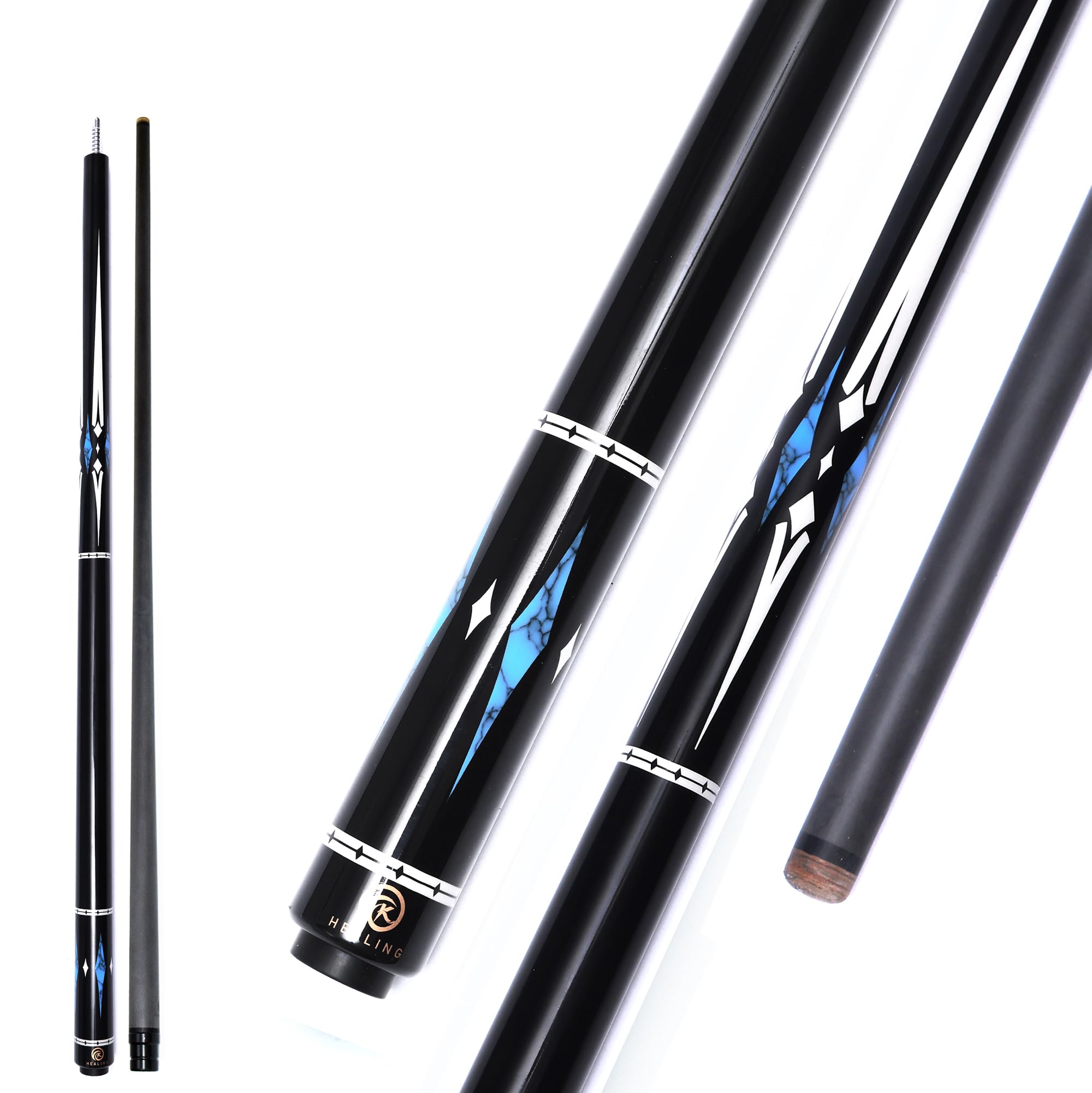 KHEALING ビリヤード キュー カーボン 12.4mm多層豚のtip 黒電木先角 T 700カーボンファイバー 58インチ ビリヤード用品 1/2ジョイント ハンドメイド 真っ直ぐ 適球類/黒八、九球 18-20オンス 収納ケース付き