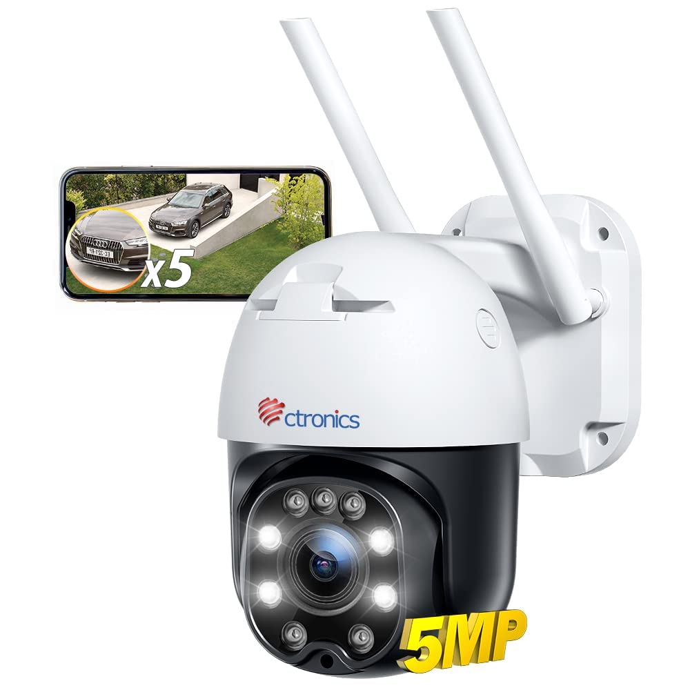 【5MP・5倍光学ズーム】Ctronics 防犯カメラ 屋外 500万画素 屋外 監視カメラ 自動追跡 ヒューマン検知 ナイトカラー撮影 スマート暗視 プリセット機能 モーション検知 パンチルト 24時間常時録画 スケジュール録画 音声会話 スマホ連動 遠のサムネイル
