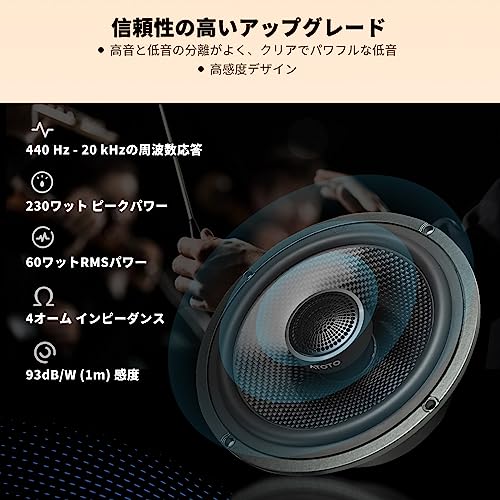 ATOTO CS-651DC 16.5cm 2ウェイコアキシャルカースピーカー、230Wピークパワー、60W 定格電力、4Ω プレミアム品質カーステレオ音響システム、車載用コアキシャルスピーカー、2個セット