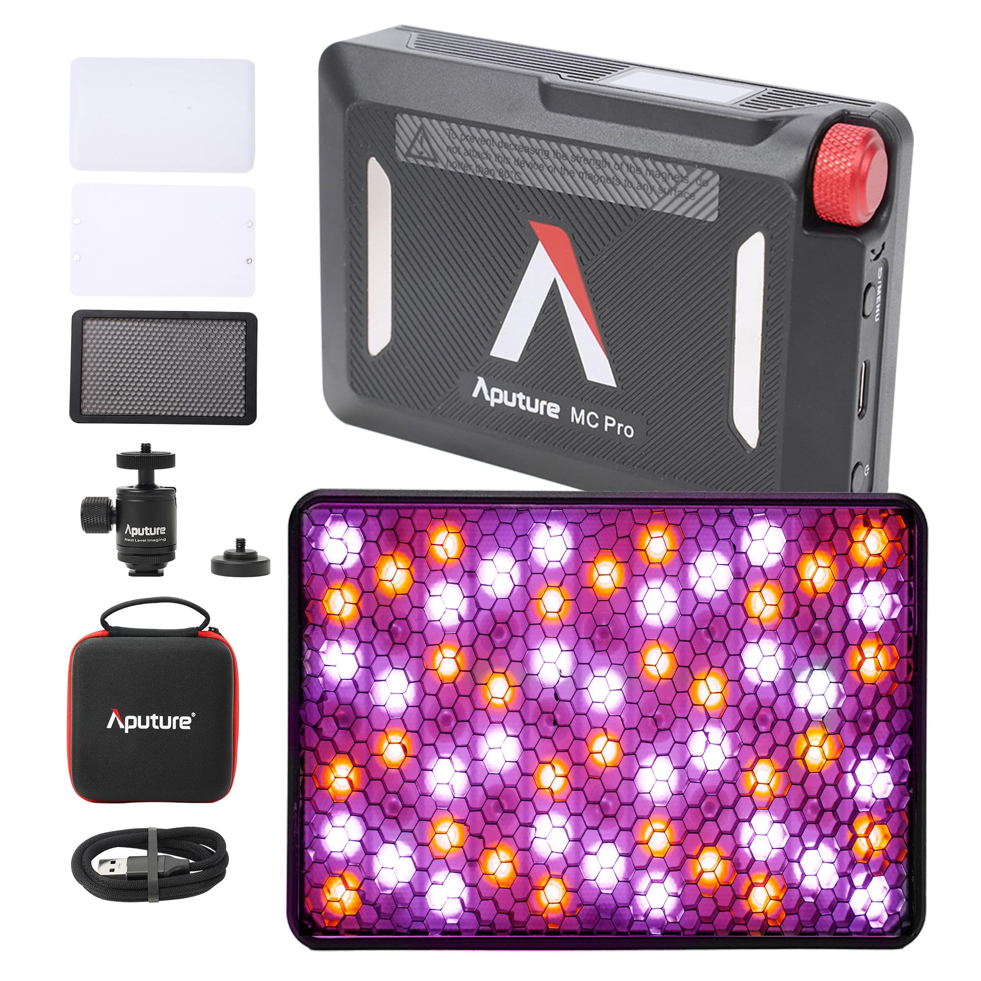 Aputure MC PRO LEDBeCg RGBWW ͋CCg TFTJ[XN[ 2000K-10000KFx CRI/TLCI 96+ 15Cg[h ̐@ IP65 ΋z@\ \tg{bNXt ͌^EBpE