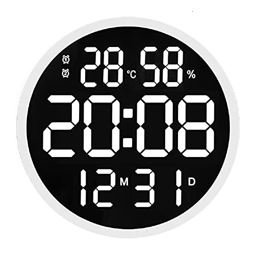 §BOMU-TECH∞BOMU 3D LEDデジタル時計 壁掛け時計 ウォールクロック 掛け時計 リモコン付き 静音 壁掛け温度計湿度計 時計 自動感応夜光 壁掛け時計 省エネ 多機能（ホワイト