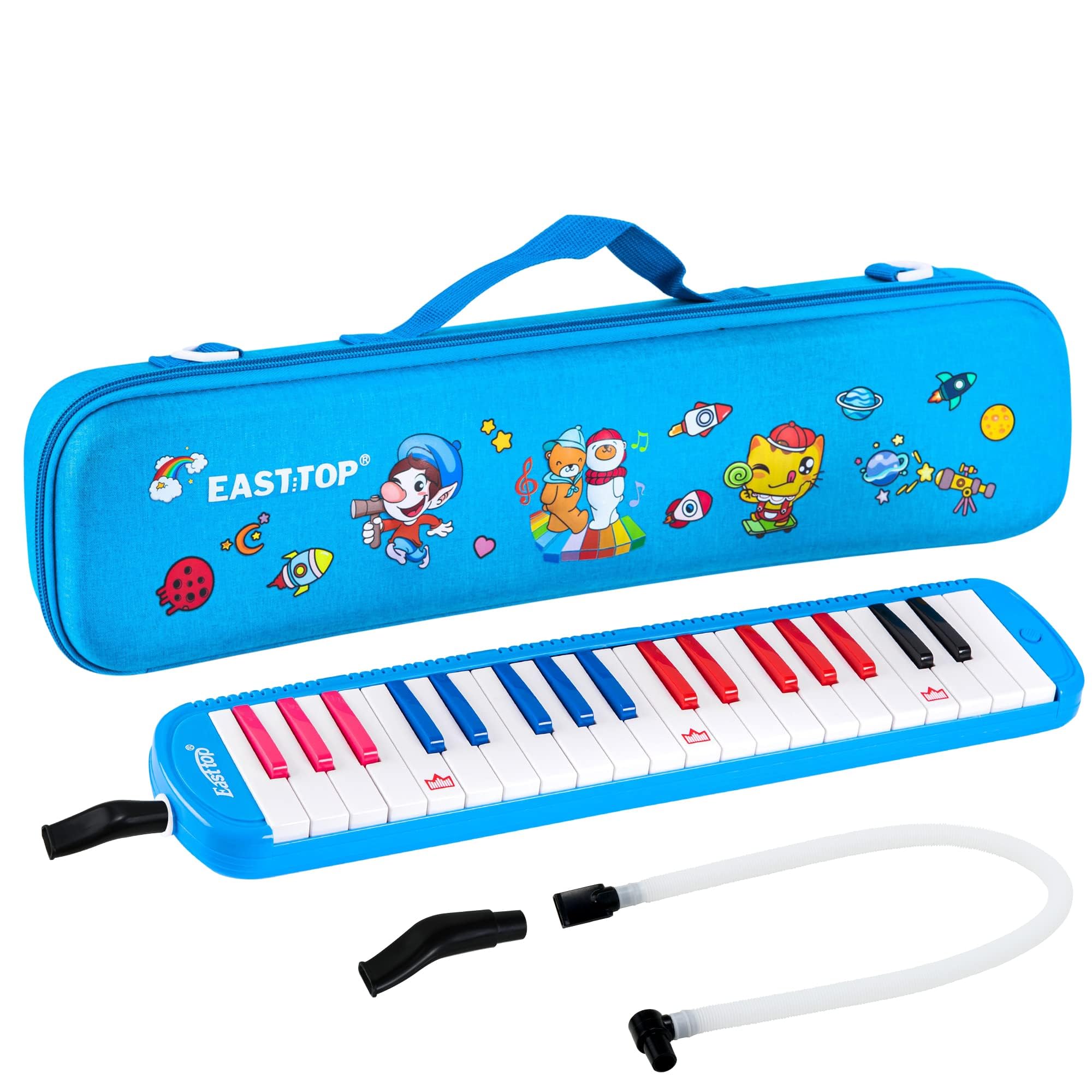 East top 鍵盤ハーモニカ 32鍵 小学生 ピアニカ こども用 軽量 メロディピアノホース 立奏 ケース 付き（Blue）…
