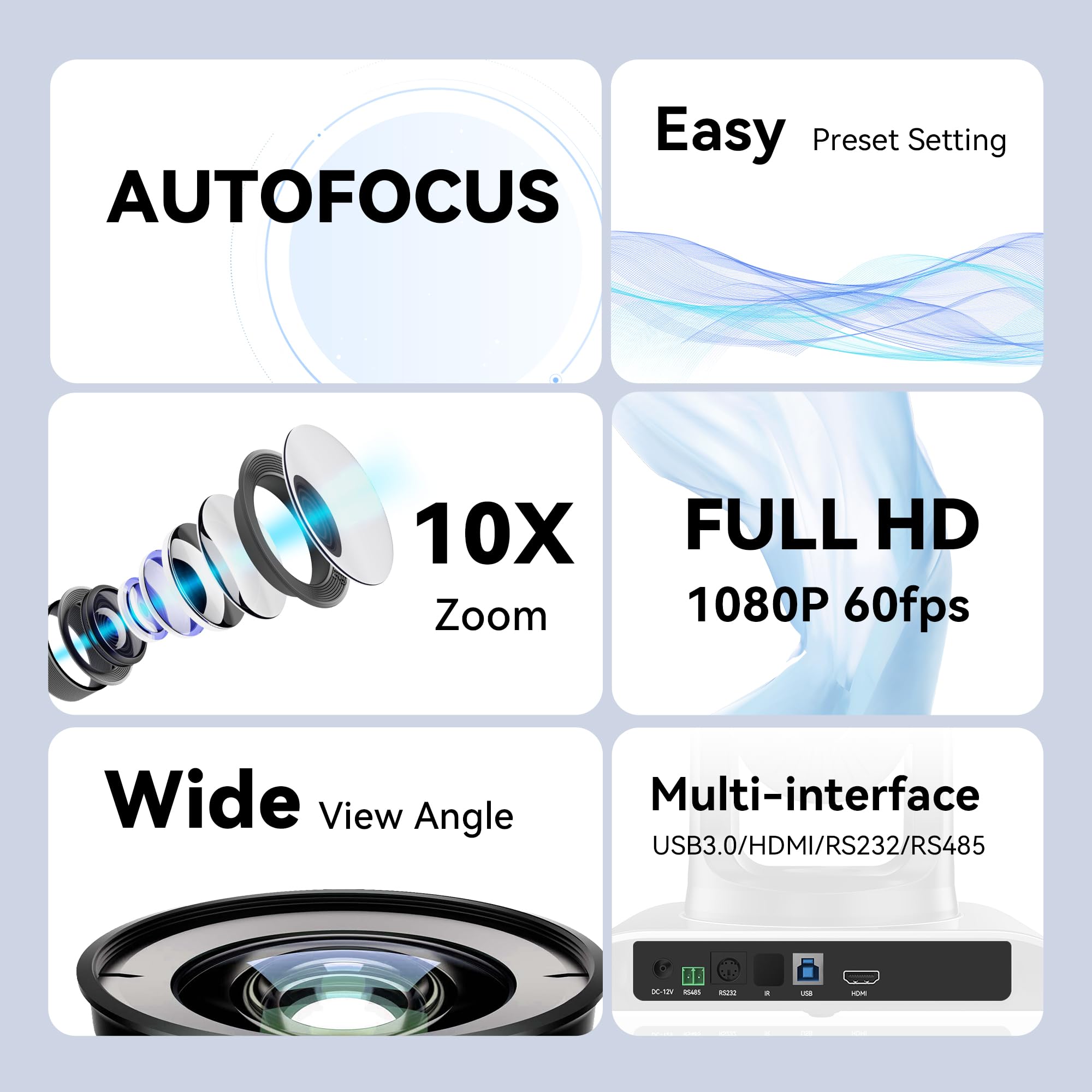 Tenveo PTZカメラweb会議ビデオウェブカメラ10倍光学ズーム1080P 60FPS広角 ptz WebカメラUSB3.0/HDMI/RS232出力少人数会議ライブ配信病院教育業務用