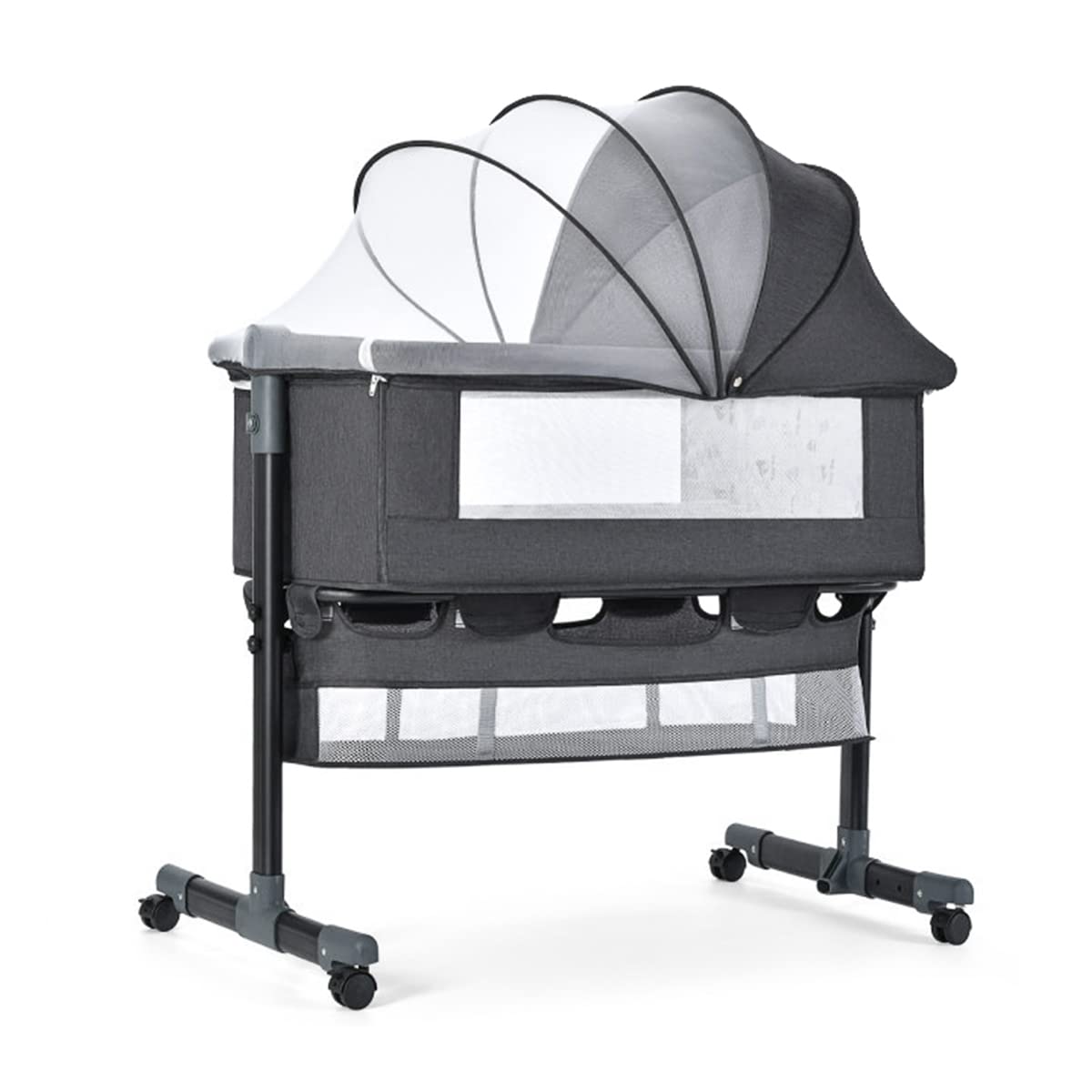 Bornran ベビーベッド 折畳み バウンサー 新生児 ミニ 添い寝 baby bed 高さ調整 蚊帳 出産祝い 通気性..