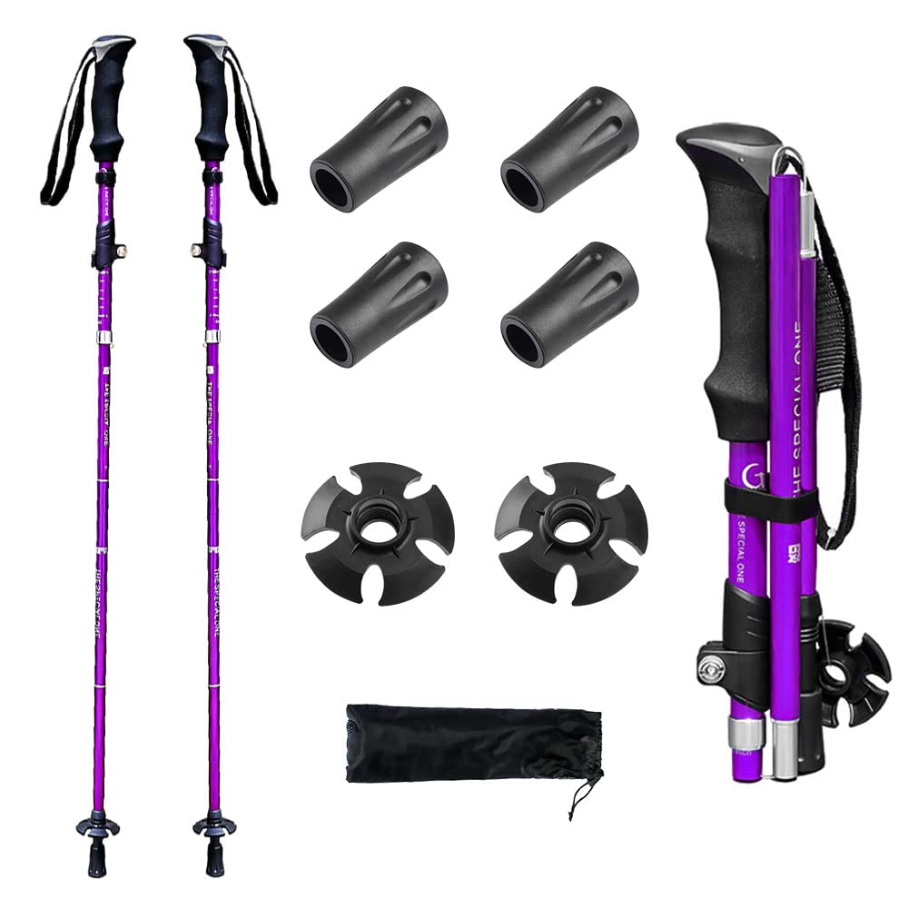 楽天生活応援ショップ　楽天市場店Glvaner トレッキングポール 2本セット 折りたたみ 超軽量 トレッキングステッキ アルミ製 5段伸縮式 登山ストック ウォーキングポール コンパクト 長さ調整可能 お花見 山登り ハイキング アウトドア （パープル）