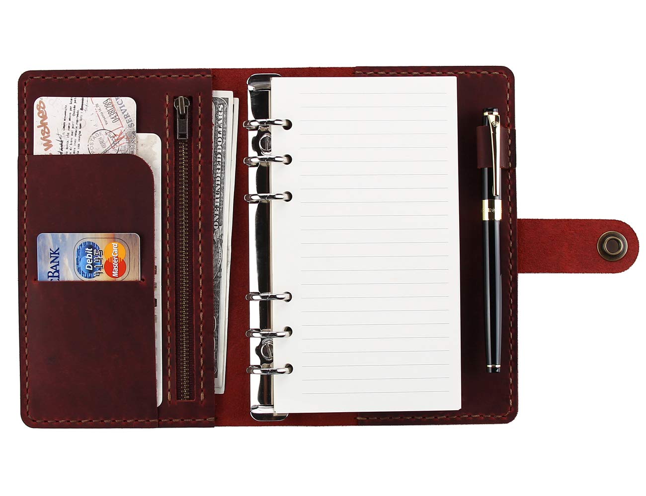 ROTERDON システム手帳 A6 革 2024 6穴 リフィル付き ルーズリーフ スタンダード カバー付き レザー 手縫い オリジナル 3色 ノート メモ帳...