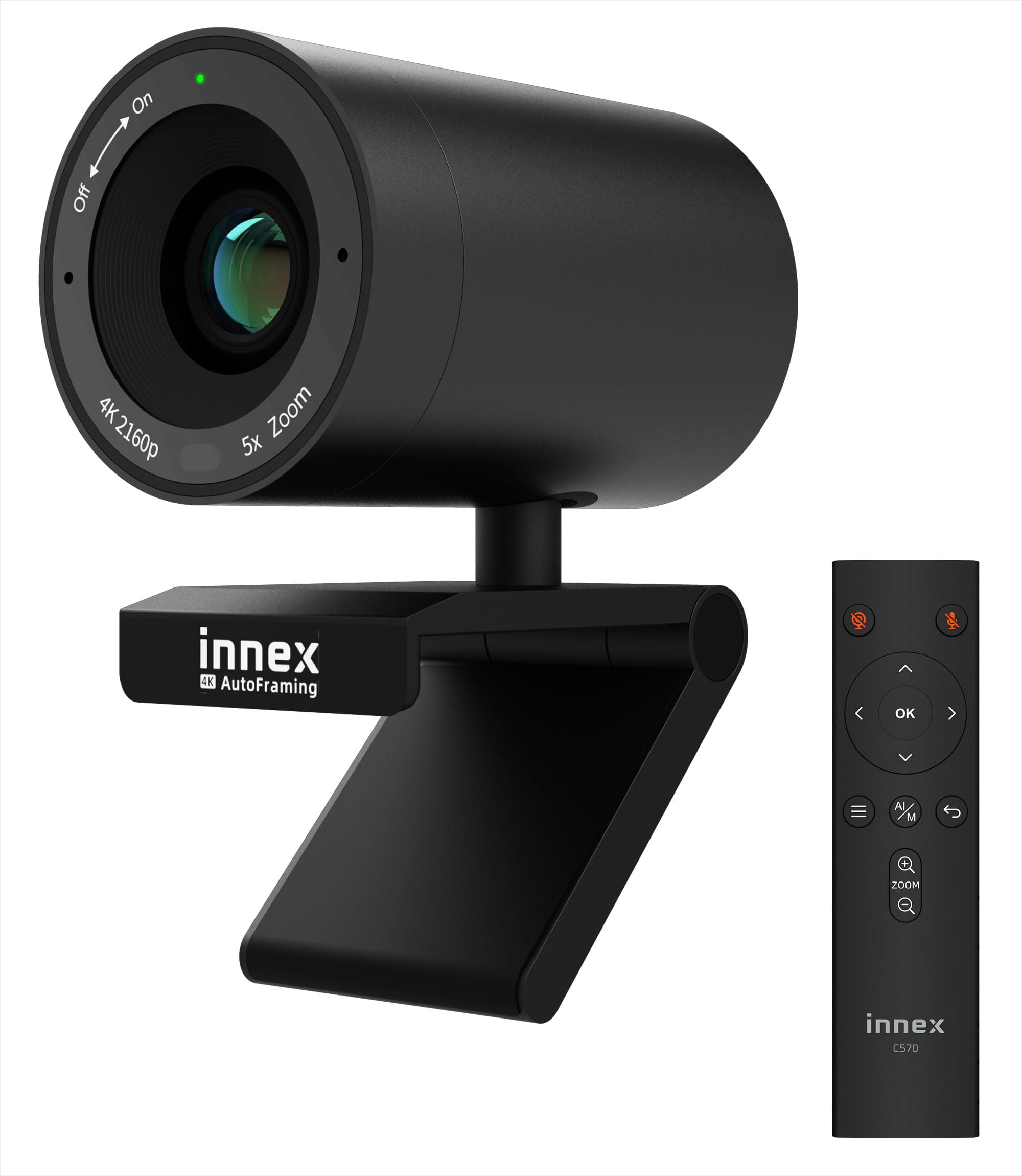 Innex 4K ePTZ AI搭載コンファレンスカメラInnex C570 120°超広視野角5倍デジタルズーム AIによるオートフレーミング デュアルマイク＆プライバシーシャッター内蔵 リモコン付属 USB電源