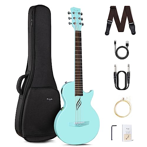 Enya Nova Go SP1アコースティック|エレキギター・カーボン一体成型ミニギター AcousticPlusピックアップ付き、ギターケースとギター両方のストラップ付属（ブルーBlue）