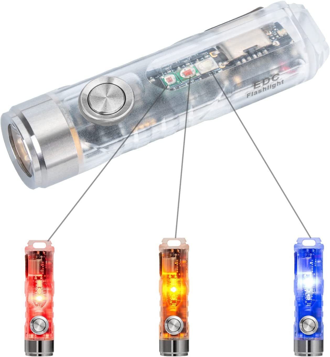 新 RovyVon Aurora A8 G4 LED キーホルダー懐中電灯、650ルーメン 超高輝度をもってEDCポケットサイズ、USB-C充電式、10モード、ギフトに最適 キャンプ 緊急事態(アンバー/レッド/ブルー)