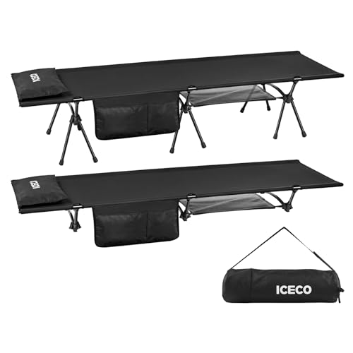 楽天生活応援ショップ　楽天市場店【Upgrade】ICECO コット 1000D 耐荷重180KG 軽量2.8KG 2WAY ハイ/ロー切替可能 静音設計 枕袋 サイドポケット デイジーチェーン付 キャンプ アウトドア ベッド 折りたたみ式 ワイド コット 組立簡易 コンパクト 肩掛け式