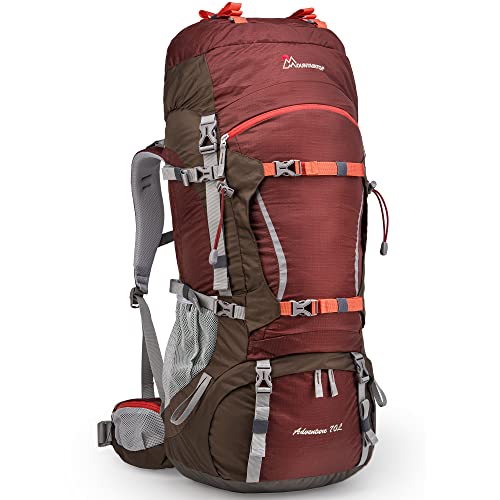 マウンテントップ（Mountaintop）バックパック 70L 防災 リュック 大容量 登山 ザック キャンプ ハイキング アウトドア 旅行 防水 レインカバー付き ガーネットレッド