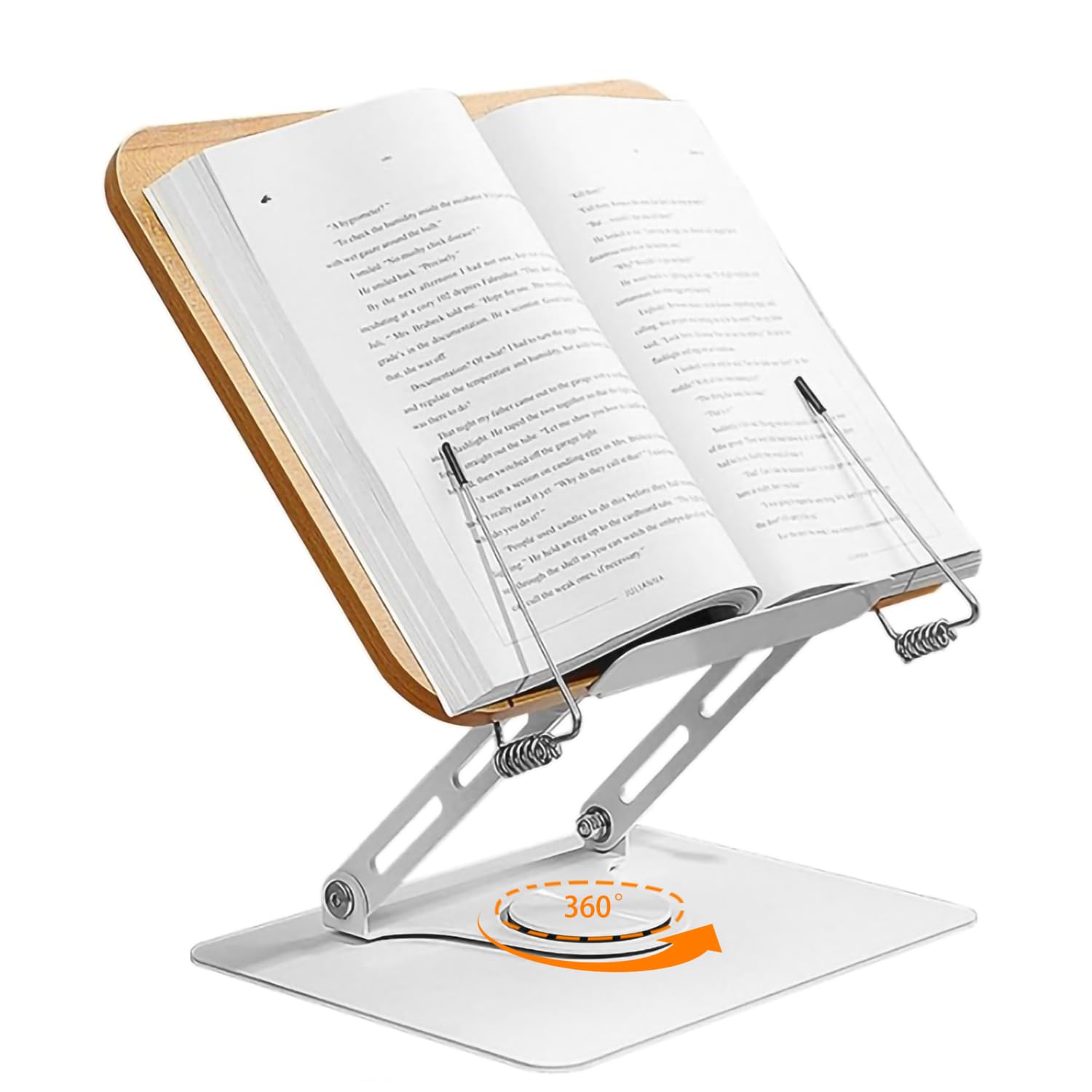 ブックスタンド 読書台 360度回転 書見台 ipadスタンド 学習用ブックホルダー 勉強グッズ 傾斜台 高さ・角度調整可能 折りたたみ 教科書 レシピ 木製台座 耐荷4KG EX-SPACEのサムネイル
