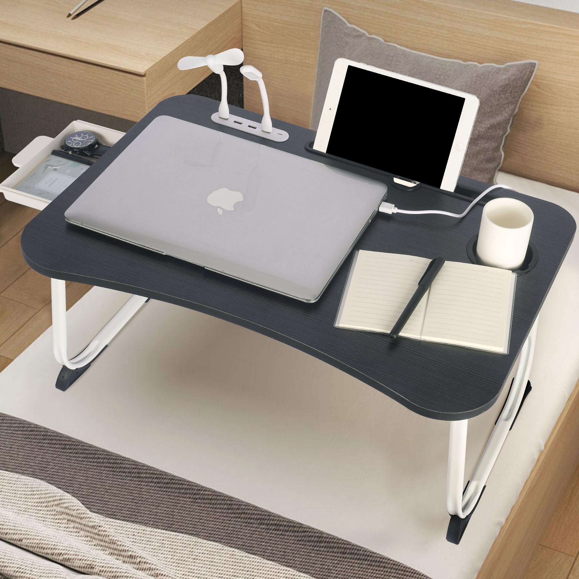 [AOSLE] テーブル ベッドテーブル 折りたたみテーブル USB充電機能付き 多機能 軽量 ミニテーブル 軽量..