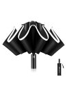 XIXVON Umbrella Pro (10リブ、ブラック)| UPF 50+ 99%UV保護、反射安全ストリップ、頑丈な防風、トラベルポータブル、自動| 逆折りたたみ傘