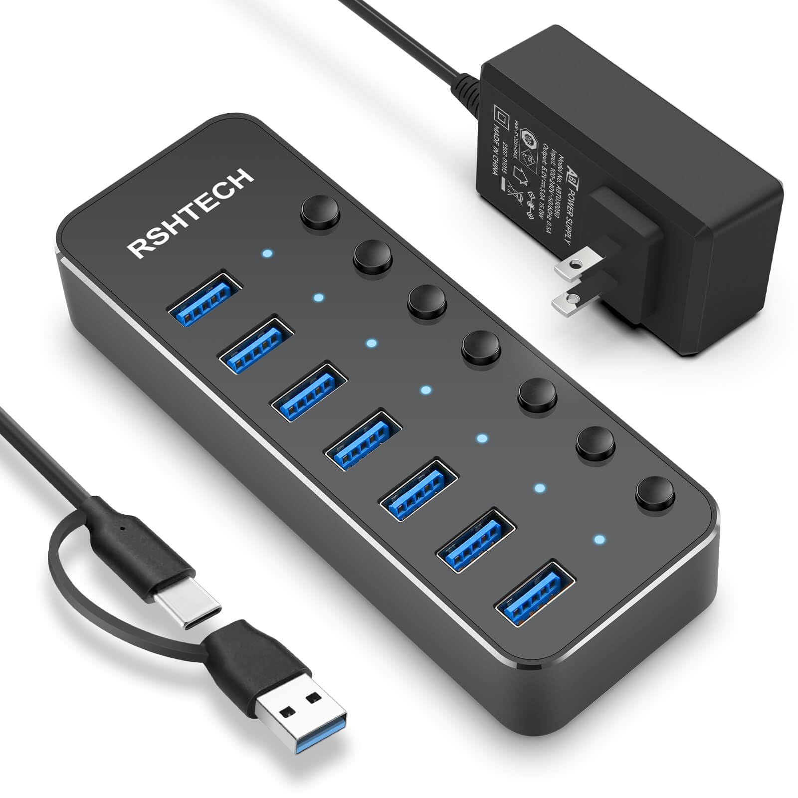 RSHTECH USBnu 3.0 dt 7|[g 2023  USB Hub A~ 5Gbps] Ztp[ƃoXp[p 5V 3A d ƗXCb`t