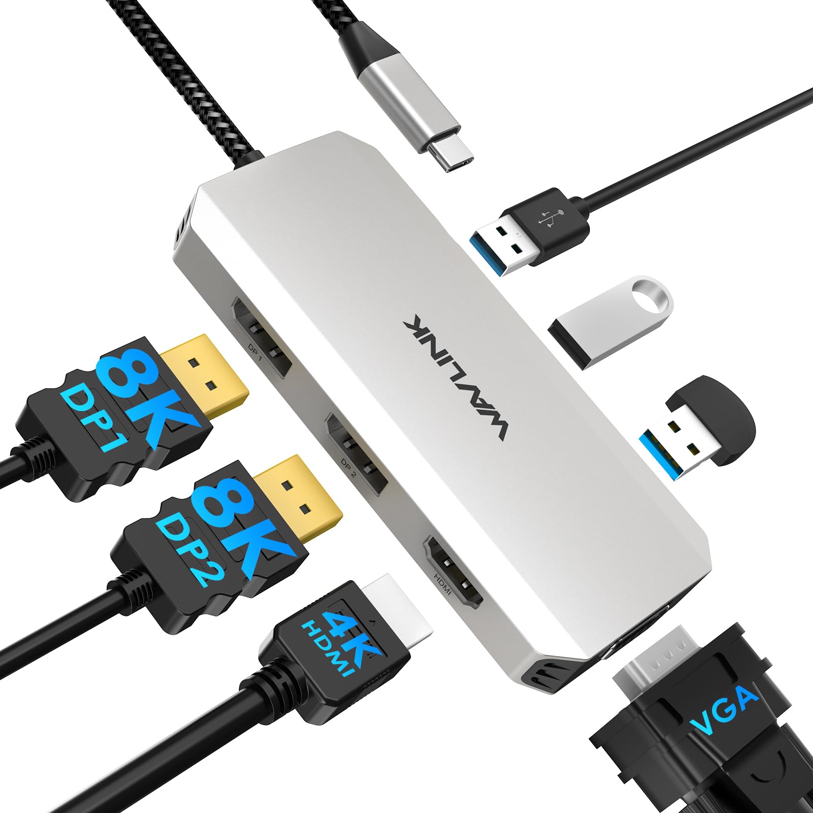 WAVLINK USB Cåץȥåץɥå󥰥ơ åɥ˥7-IN-1ޥݡȥץ4K HDMI8K D...