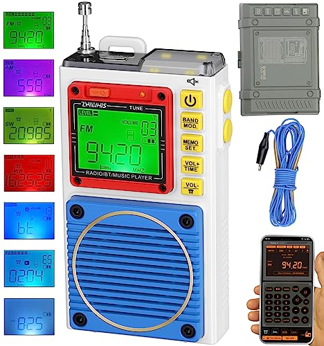 ZHIWHIS ラジオ小型防災 Bluetoothスピーカー MicroSDカード対応 FM/中波/短波/VHF/ワイドFM 懐中電灯 SOSアラーム ラジオ録音/7種類のバックライト色/APPコントロール/タイマー/目覚まし時計/USB-C充電式/技適取