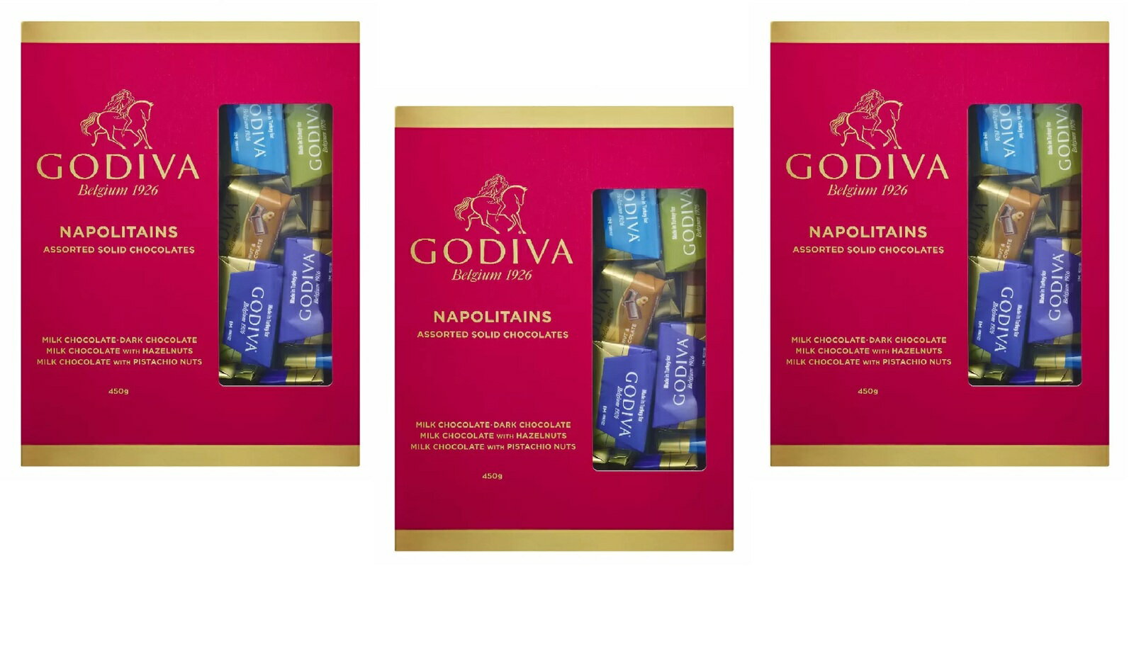 ゴディバ ナポリタン アソーテッドチョコレート 450g × 3箱セット コストコ 全国一律送料無料 あす楽 賞味期限 2025/11/1 もちろん赤い箱入でお届けします。のサムネイル