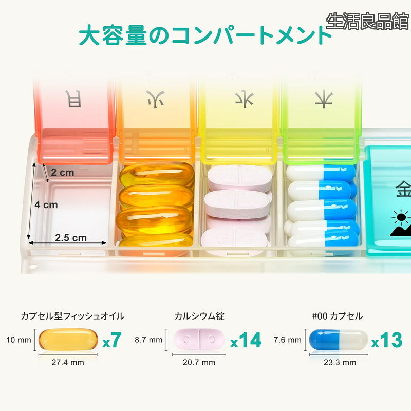 【送料無料】薬ケース 1週間 1日4回 簡単補充 安全な蓋 大容量ピルケース 1週間用ピルケース 毎日ビタミン サプリメント 薬用「Quicklii seikatsuryouhinkan-10063430 生活良品館 サンプル画像3