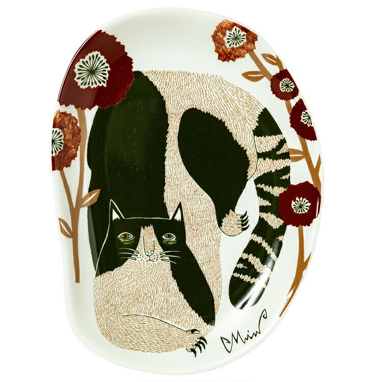 楠橋紋織 小皿 MiW ネコ グリーン 約10.8×14.6×1.5cm M-67957-00-2