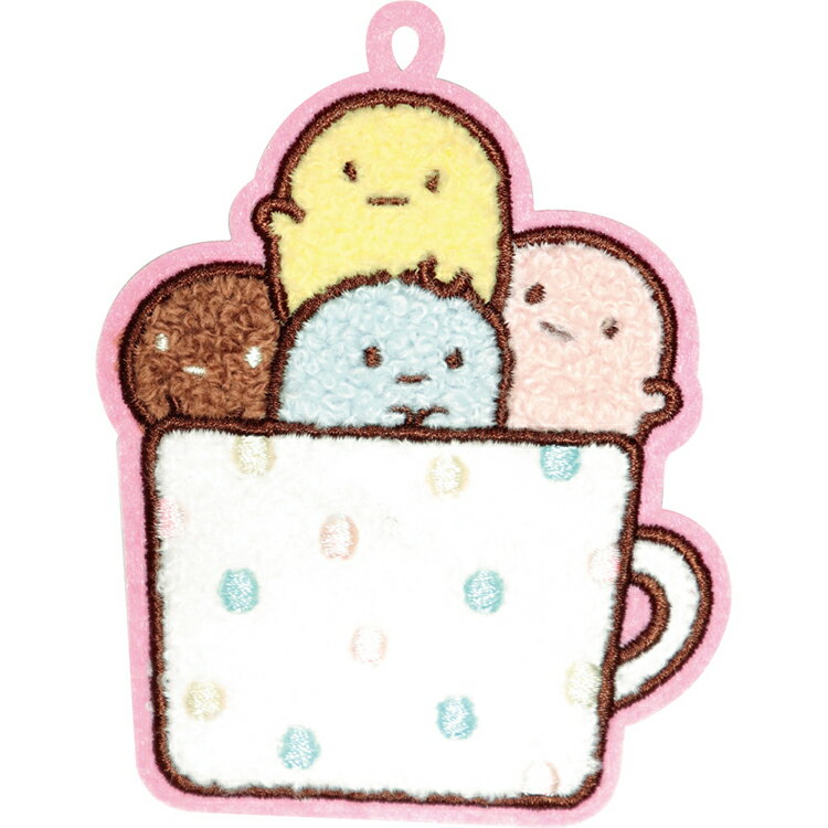 ジェイズプランニング チャーム サンエックス もこもこ 刺繍 ワッペン バッグチャーム すみっコぐらし たぴおか ホワイト 約8.5×6.5×1cm Wcm012 ( 取り付け簡単 ワンポイント )