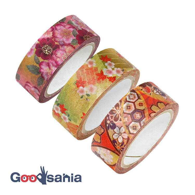 カミイソ産商 マスキングテープ kimono美 20 (やえざくら・源氏香・遊七宝×各1) 日本製 約15mm幅×3巻セット GR-0538 ( マステ セット...