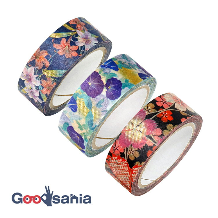 カミイソ産商 マスキングテープ kimono美 21 (百合・朝顔・とこなつ×各1) 日本製 約15mm幅×3巻セット GR-0539 ( マステ セット 和 ...