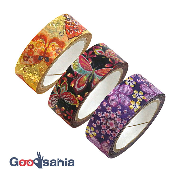 カミイソ産商 マスキングテープ kimono美 24 (蝶・桜蝶・疋田桜×各1) 日本製 約15mm幅×3巻セット GR-0542 ( マステ セット 和 金箔...