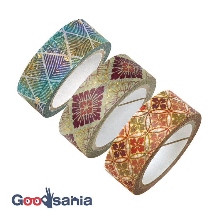 カミイソ産商 マスキングテープ kimono美 28 (若松菱・菱菊・七宝花菱×各1) 日本製 約15mm幅×3巻セット GR-0546 ( マステ セット 和...