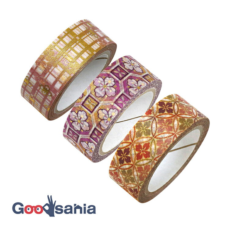 カミイソ産商 マスキングテープ kimono美 29 (花格子・花蜀江・七宝花菱×各1) 日本製 約15mm幅×3巻セット GR-0547 ( マステ セット ...