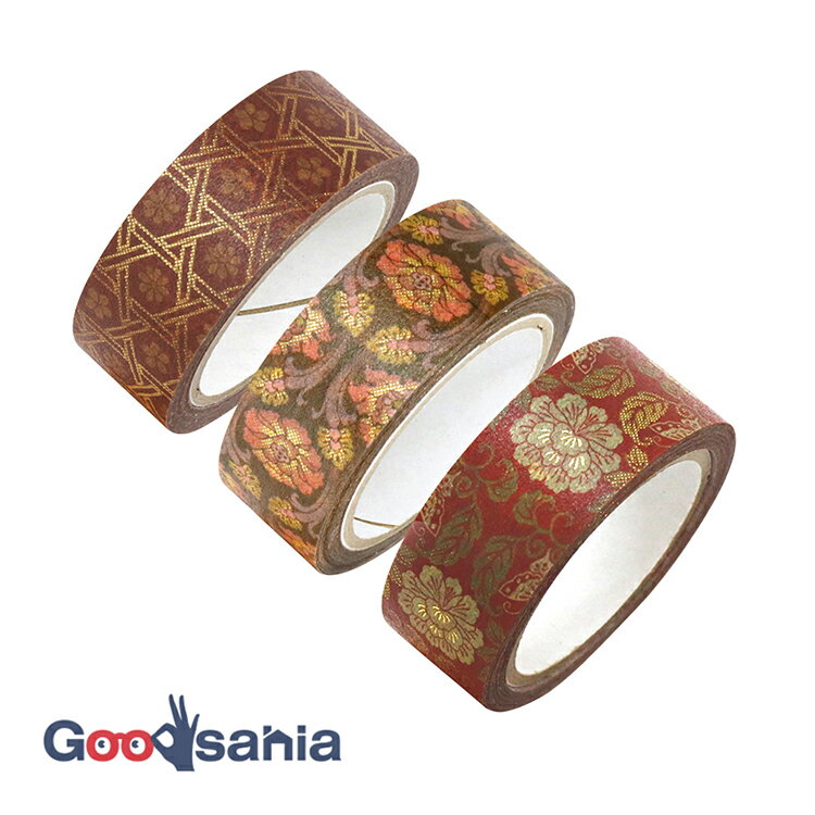 カミイソ産商 マスキングテープ kimono美 30 (花籠目・牡丹唐草・牡丹×各1) 日本製 約15mm幅×3巻セット GR-0548 ( マステ セット 和...