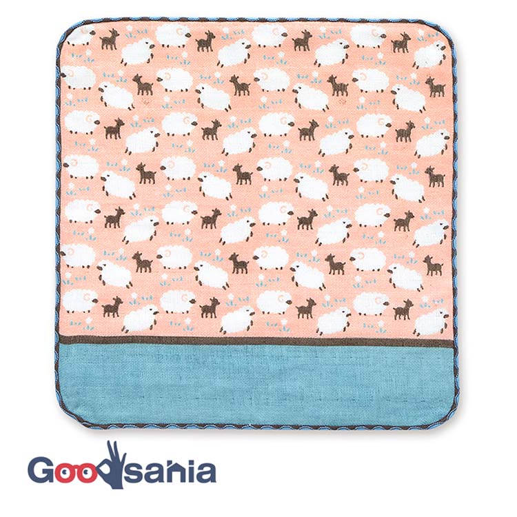 宮本 ハンカチ ミヤモトコレクション 町娘のハンカチーフ 動物園篇 ヒツジ 約25×25cm 日本製 ライトブルー 02844 ( ハンカチーフ 手拭き 汗拭き 吸水性 速乾 ミニタオル お出かけ 外出 )