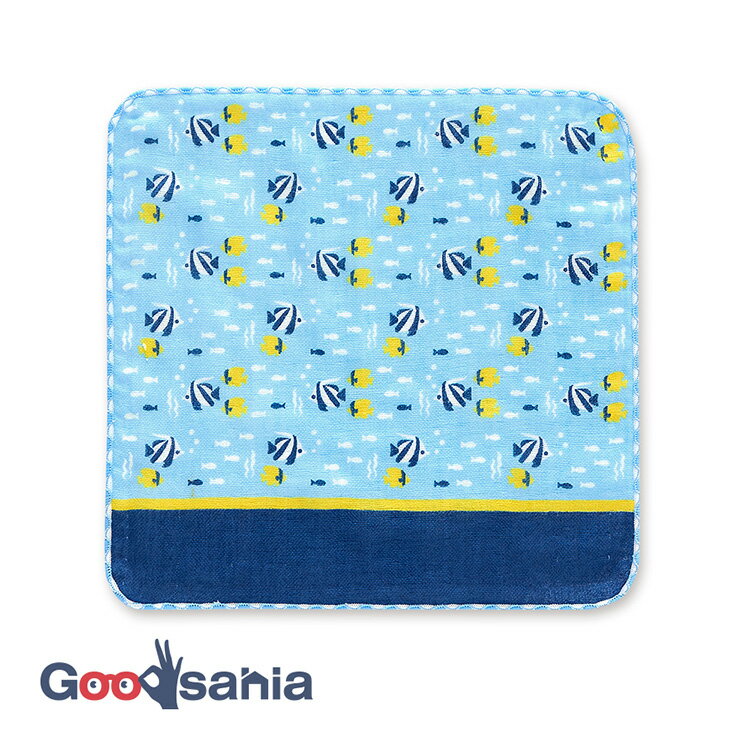 宮本 ハンカチ ミヤモトコレクション 町娘のハンカチーフ 〜水族館篇〜 熱帯魚 紺 約25×25cm 日本製 ライトブルー／ネイビー 02853 ( 国産 ハンカチ ハンカチーフ かわいい 手ふき )