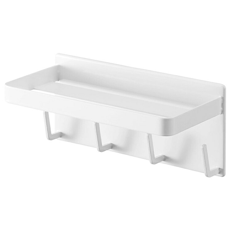 Goodsaniaの山崎実業 マグネット バスルーム ラック＆フック ミスト 約W18×D8.5×H8cm ホワイト 4236 ( マグネット収納 バス収納 浴室収納 トレイ トレー 棚 たな フック 収納 磁石 マグネット )｜アングル2