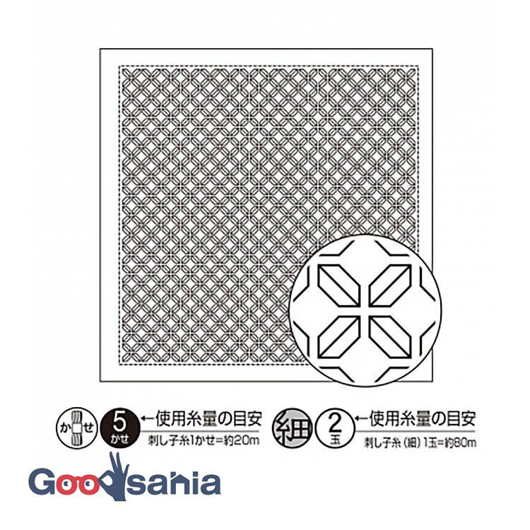 オリムパス 刺し子 花ふきん 布パック 一目刺し 約34×34cm 日本製 H-1064 角七宝 白 ( OLYMPUS 刺し子布巾 刺し子用ふきん 刺し子用布 刺し子布 刺し子 白色 白地 図案付き 花ふきん 木綿 ふきん )