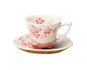 宗峰窯 コーヒーカップ 平安桜 カップアンドソーサー 赤 カップ:φ8.5×7cm(150cc) ソーサー:14×15×2.3cm （750-07-403）