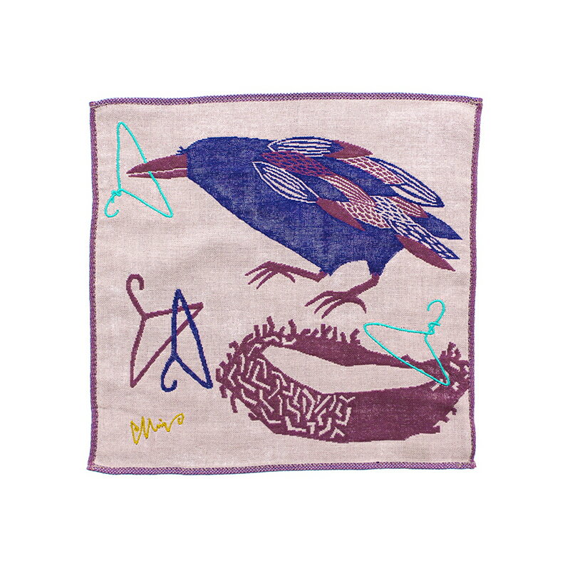 楠橋紋織 ハンカチ MiW ガーゼハンカチ カラス ベージュ 約25cm×25cm 【メール便】