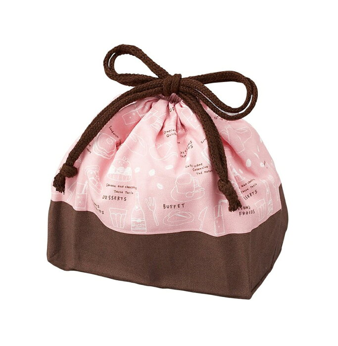 竹中 ランチバッグ お弁当袋 巾着 ランチ ピンク モンカフェ （T-16492） 【メール便】